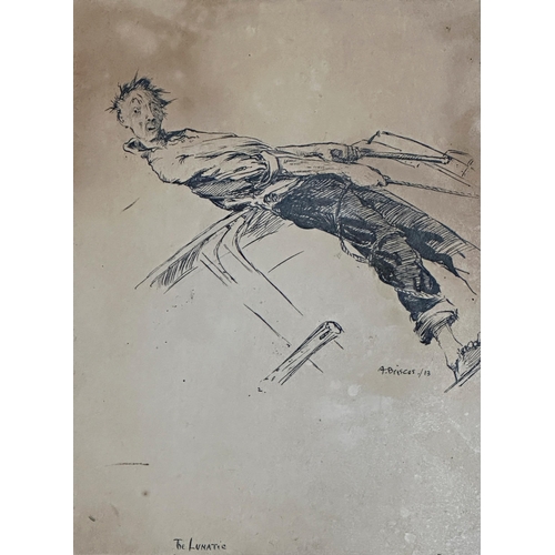 1378 - Arthur Briscoe (1873-1943) - 'The Lunatic', signed and dated '13, pen and ink, 23 x 16cm, framed