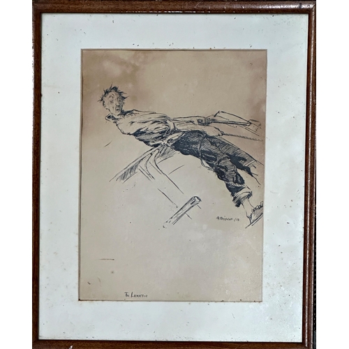 1378 - Arthur Briscoe (1873-1943) - 'The Lunatic', signed and dated '13, pen and ink, 23 x 16cm, framed