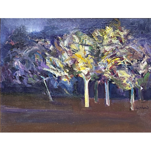 1180 - Mid 20th century school - trees in a clearing, indistinctly signed, oil on canvas laid on board, 31 ... 