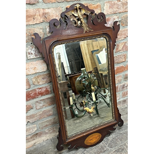 1076 - Georgian mahogany fretwork mirror, with gilt Ho Ho bird and original glass, 92 x 54cm