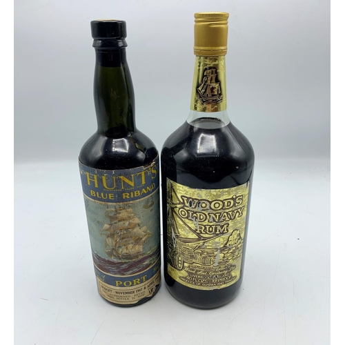 2351 - Vintage Bottle Of Woods Old Navy Rum With A Hunts Blue Riband Port (2)