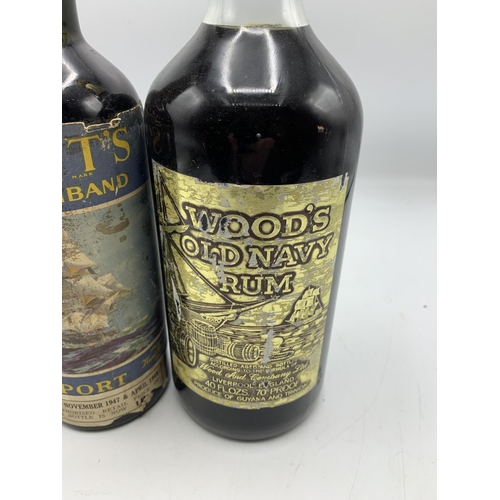 2351 - Vintage Bottle Of Woods Old Navy Rum With A Hunts Blue Riband Port (2)