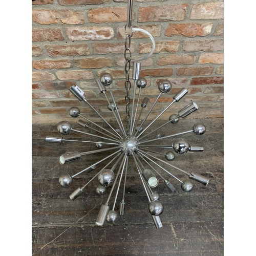 1101 - Very Large Chrome Atomic Sputnik Styled Ceiling Light. H 60cm.