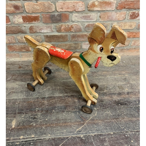 333 - Vintage Disney 'Lady & The Tramp' Wooden Ride Along Dog Toy. L 65cm x 60cm.