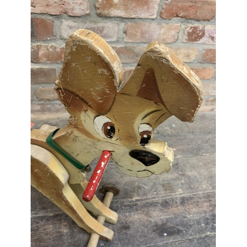 333 - Vintage Disney 'Lady & The Tramp' Wooden Ride Along Dog Toy. L 65cm x 60cm.