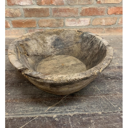 2300 - Early Large Treen Dairy Bowl With Similar Period Sculptors Mallet (2)