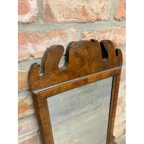 1063 - Early 18th Century Walnut Wood Fretwork Mirror. 68cm x 34cm.