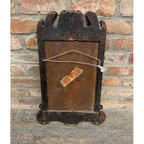 1063 - Early 18th Century Walnut Wood Fretwork Mirror. 68cm x 34cm.