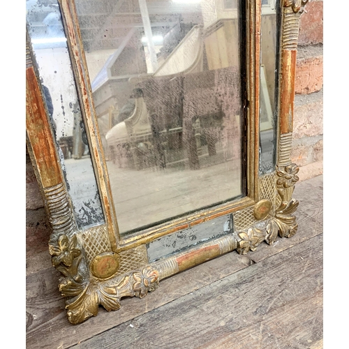 1064 - Antique Baroque Style Gold Plaster Mirror With Floral Design. 65cm x 39cm.