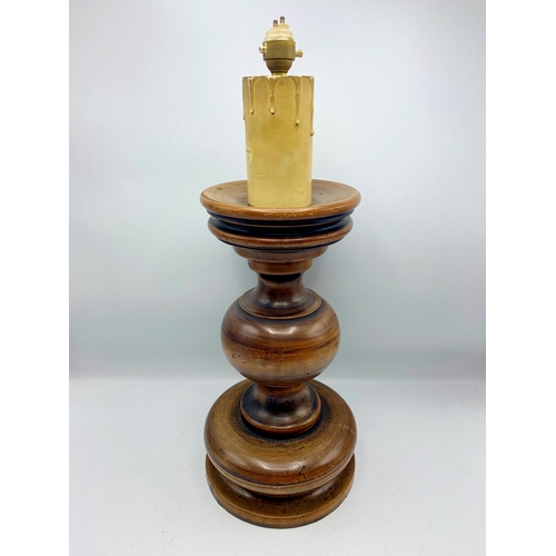 1104 - Turned Fruit Wood Ecclesiastical Style Table Lamp. H 50cm.