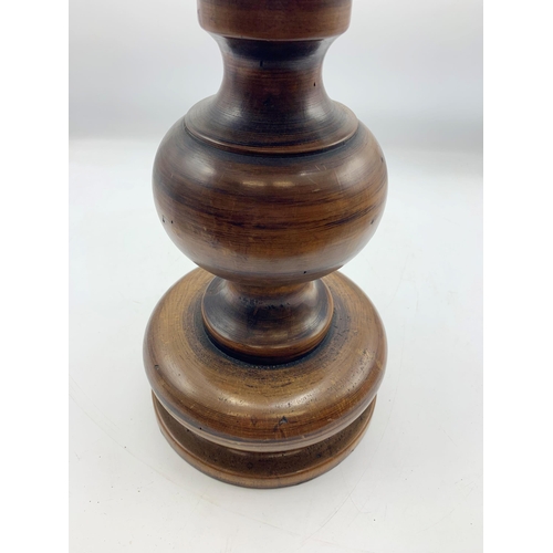 1104 - Turned Fruit Wood Ecclesiastical Style Table Lamp. H 50cm.