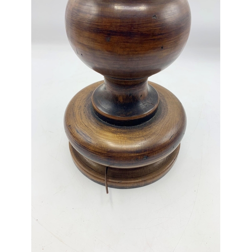 1104 - Turned Fruit Wood Ecclesiastical Style Table Lamp. H 50cm.