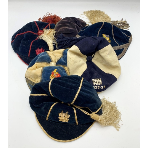 264 - Quantity Of Vintage Velvet Sports Caps To Include St Pauls College Example (6)