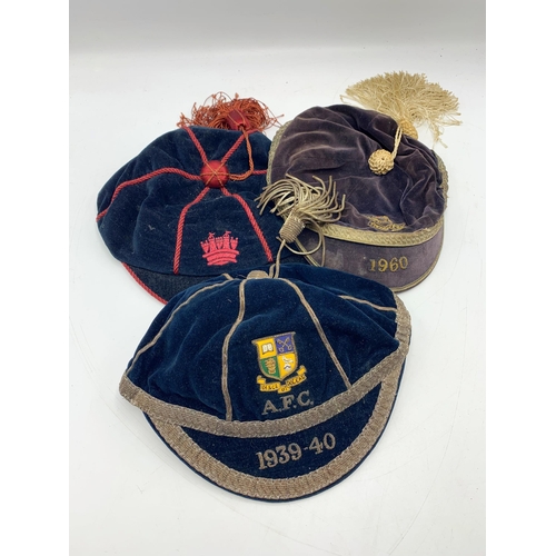 264 - Quantity Of Vintage Velvet Sports Caps To Include St Pauls College Example (6)