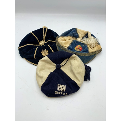 264 - Quantity Of Vintage Velvet Sports Caps To Include St Pauls College Example (6)