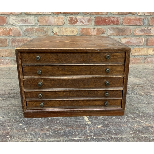 2288 - Large wooden Collectors coin or specimen cabinet with original brass handles. W 45cm x D 45cm x H 31... 