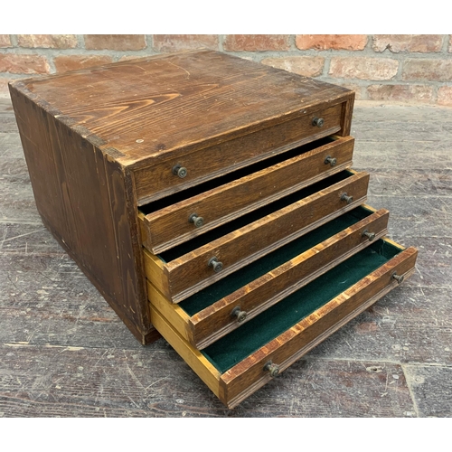 2288 - Large wooden Collectors coin or specimen cabinet with original brass handles. W 45cm x D 45cm x H 31... 