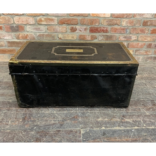 1288 - Leather wrapped & brass studded Campaign travel trunk. With brass plaque for Colonel Derville to top... 