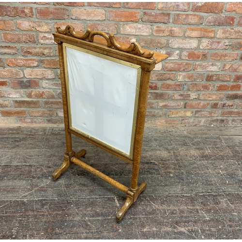 1295 - Birds Eye maple fire screen with exotic bird & foliage silk front finish. H 105cm x W 55cm.