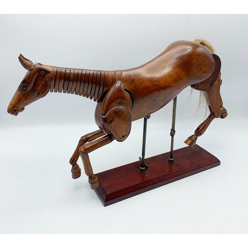 2291 - Good antique articulated horse mannequin , with horsehair tail, 36cm high x 40cm wide approx