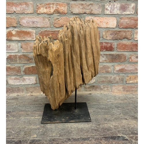 2295 - Large Drift Wood Sculpture On Iron Stand. H 62cm.