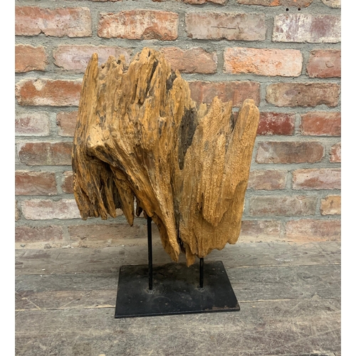 2295 - Large Drift Wood Sculpture On Iron Stand. H 62cm.