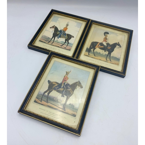 1370 - Pair Of Framed Regency Miniature Watercolours With Three Antique Military Prints (5)