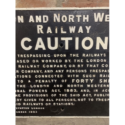 380 - Victorian Cast Iron London & North Western Railway Caution Sign. 65cm x 48cm.