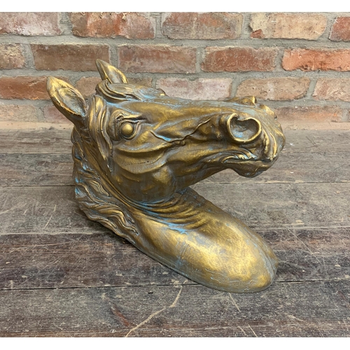 2347 - Large Gold Plaster Horse Head Sculpture. H 50cm.