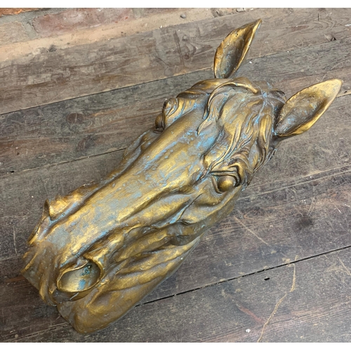 2347 - Large Gold Plaster Horse Head Sculpture. H 50cm.