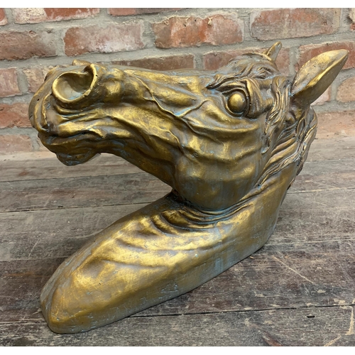 2347 - Large Gold Plaster Horse Head Sculpture. H 50cm.