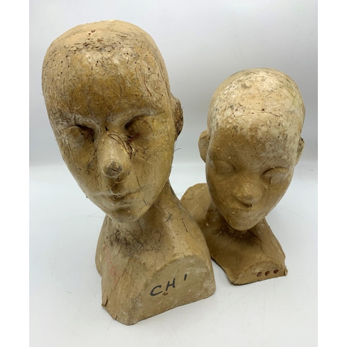 381 - Two Vintage Plaster Mannequin Head wig or hat stands (2)