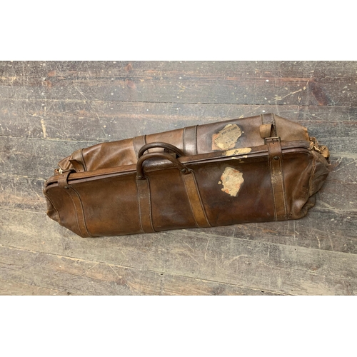 2425 - Large brown leather Gladstone style cricket carry bag. L 95cm.