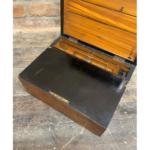 2297 - Very Large Antique Folding Writing Slope With Inlay Design. 36 x 28 x 18cm.