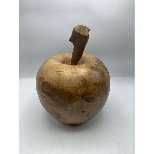 2298 - Large Turned Fruit Wood Apple Sculpture. H 35cm.