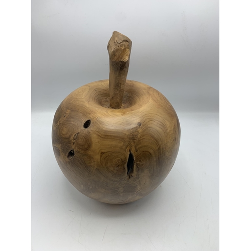 2298 - Large Turned Fruit Wood Apple Sculpture. H 35cm.