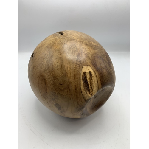 2298 - Large Turned Fruit Wood Apple Sculpture. H 35cm.