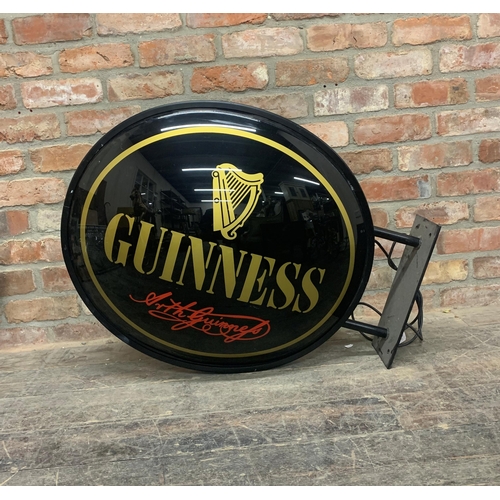 384 - Double Sided Illuminated Hanging Guinness Pub Sign. Working Order. L 90cm.