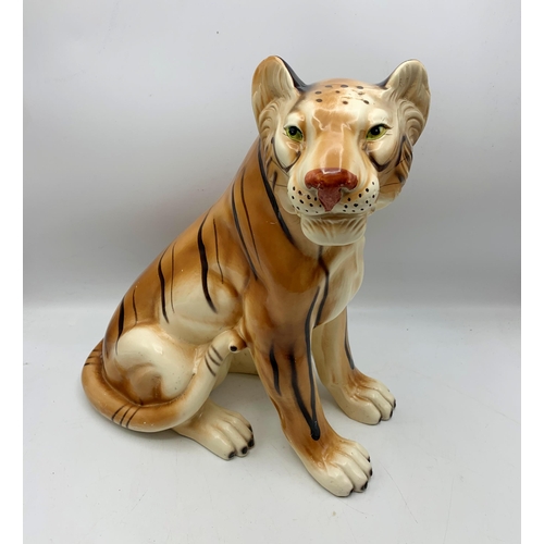 2235 - Kitsch Mid Century Ceramic Tiger Ornament. H 38cm.