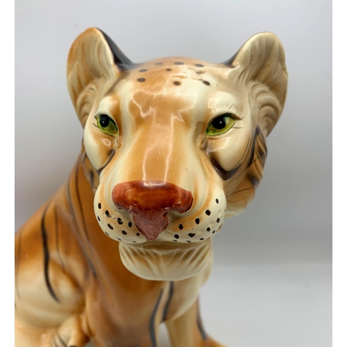 2235 - Kitsch Mid Century Ceramic Tiger Ornament. H 38cm.