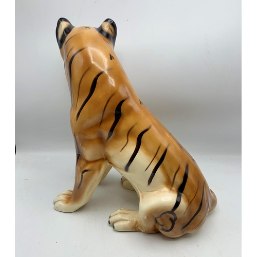 2235 - Kitsch Mid Century Ceramic Tiger Ornament. H 38cm.