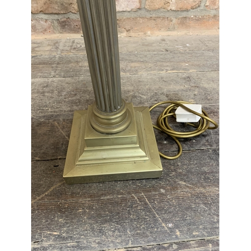 1095 - Large Silver Plated Corinthian Column Design Table Lamp With Shade. H 90cm.