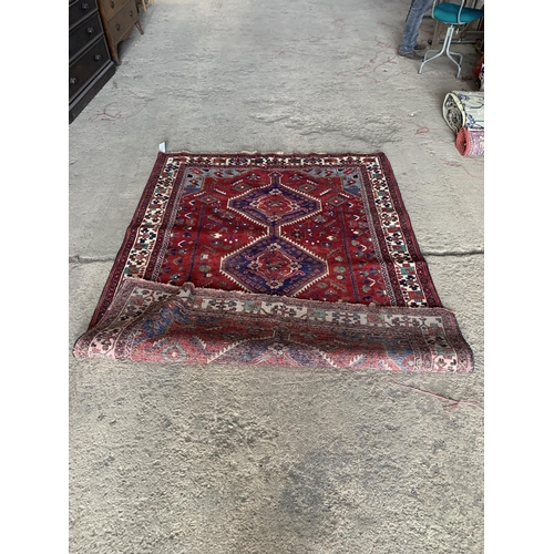 1442 - Good South West Persian Afshar rung, traditional three medallion decoration on red ground, 240 x 170... 