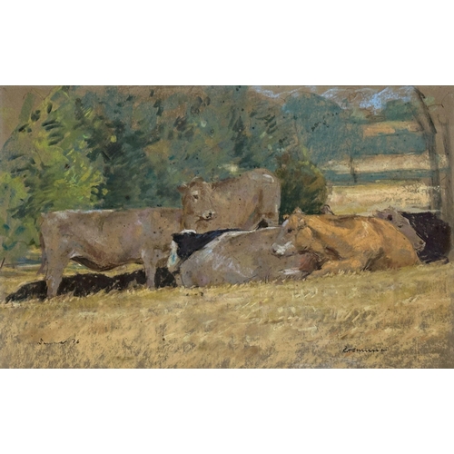 1384 - 20th century African school - group of cattle, indistinctly signed and dated 76, pastel, 31 x 50cm, ... 