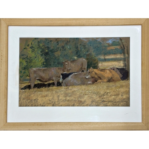 1384 - 20th century African school - group of cattle, indistinctly signed and dated 76, pastel, 31 x 50cm, ... 