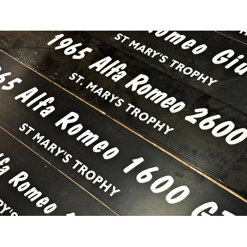 385 - Collection of seven Goodwood Revival paddock shelter signs for the St Mary's Trophy, mainly relating... 