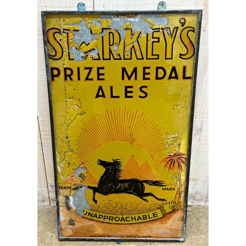 389 - Advertising - 'Starkey's Prize Medal Ales' glass sign with galvanised backing, 52 x 30cm (af)