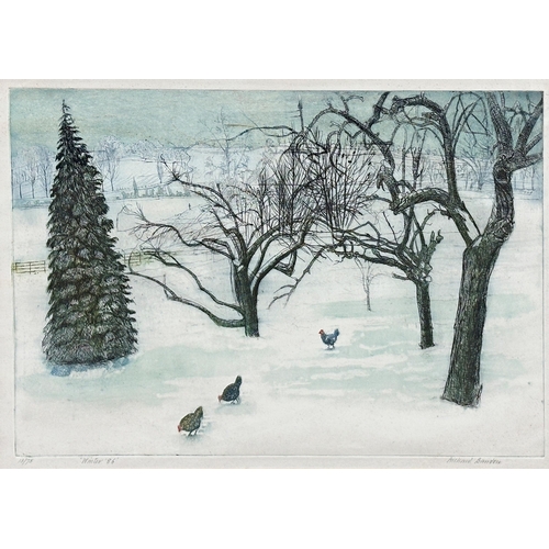 1166 - Richard Bawden (b. 1936) - 'Winter 86', signed and titled, limited 13/75 colour etching, 35 x 54cm, ... 