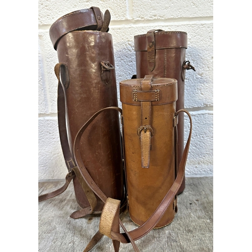 248 - Pair of vintage leather huntsman flask cases, each containing a Thermos flask, believed to formally ... 