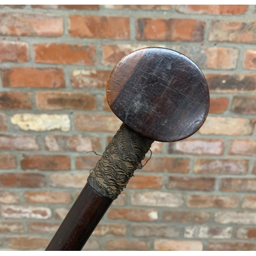 2268 - Antique African Tribal Cudgel War Club With Woven Copper Design. L 80cm.